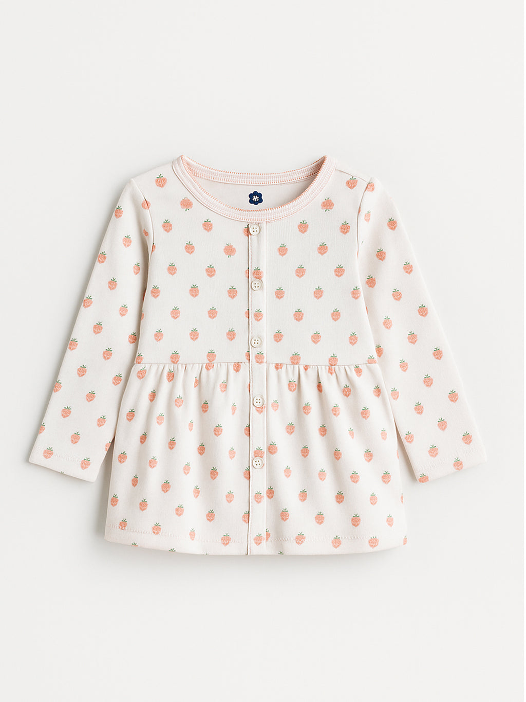 Baby Strawberry Print Button-Front Dress | Soft & Cozy Everyday Wear | 0–9 Months