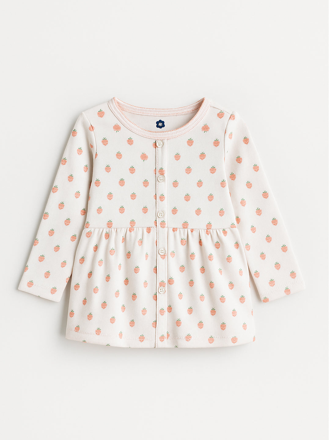 Baby Strawberry Print Button-Front Dress | Soft & Cozy Everyday Wear | 0–9 Months